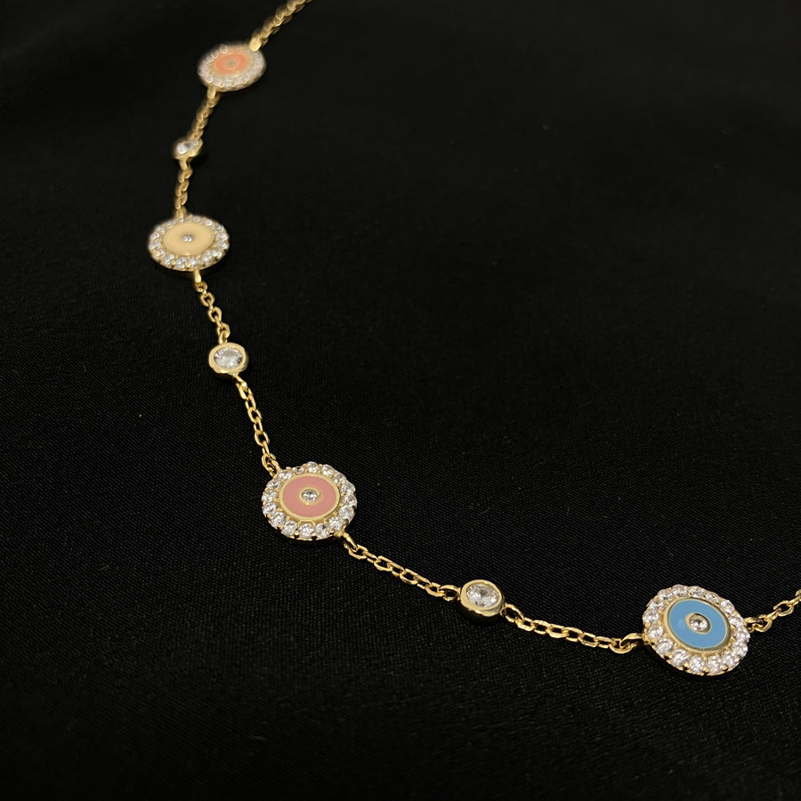 Pastel Colored Enamel Evil Eye Necklace