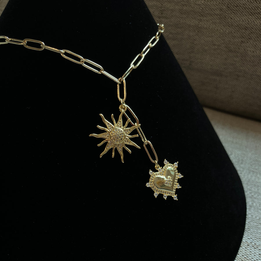 Double Charm Heart and Sun Necklace
